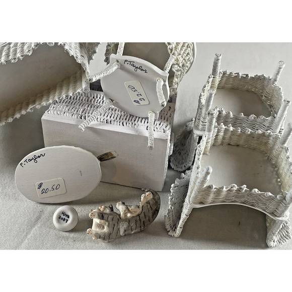 Wicker White Furniture Vtg 5 pc Set 1:12 Dollhouse Miniature + Accessories Decor - Picture 11 of 11
